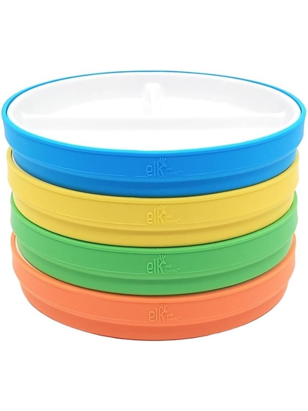 Kids 7.8” Porcelain White Plates with Silicone Sleeves | Divided Plates
